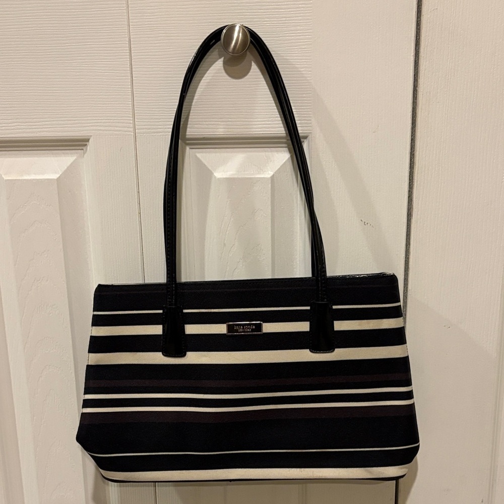 Kate Spade Black and Cream Striped Shoulder Bag